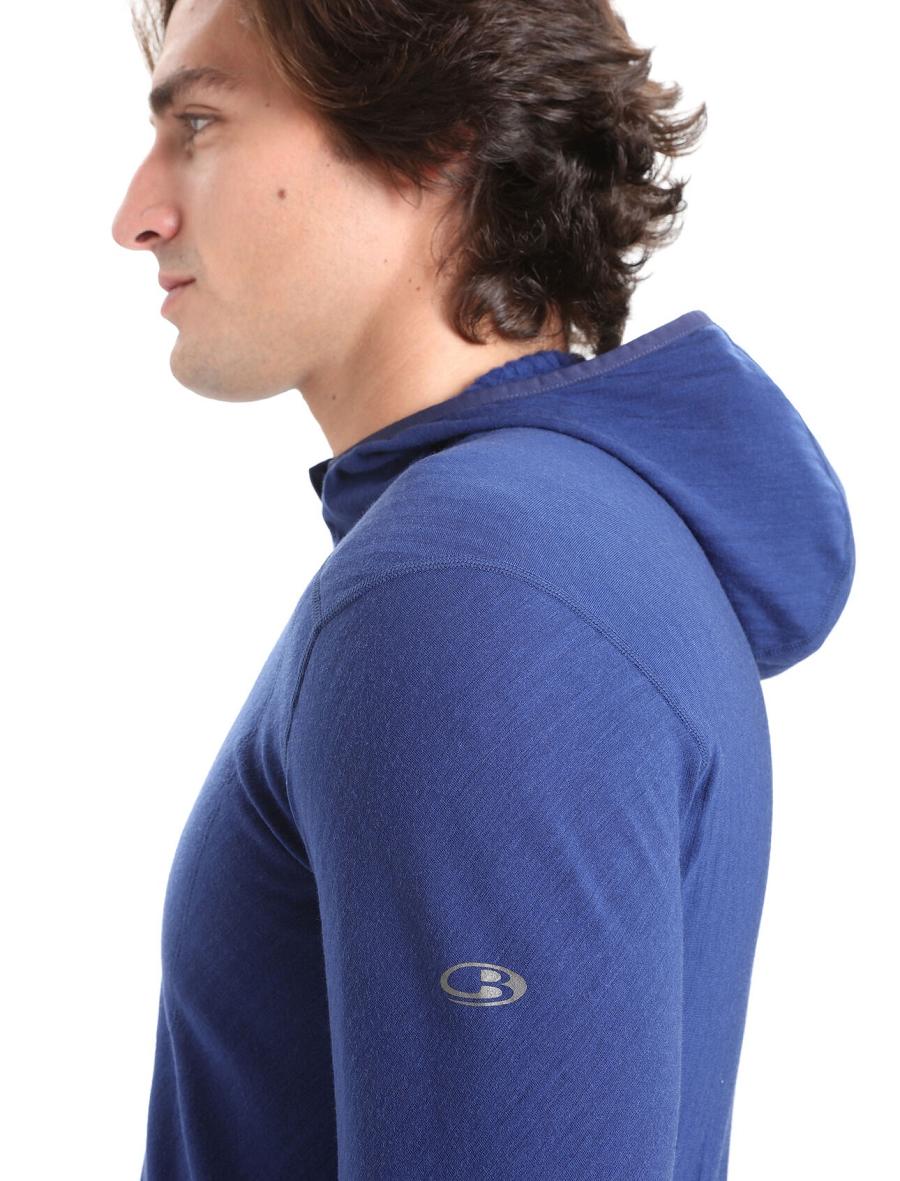 Men's Icebreaker RealFleece™ Merino Descender Long Sleeve Zip Hood Hoodie Royal Navy | CA 1693DFMN